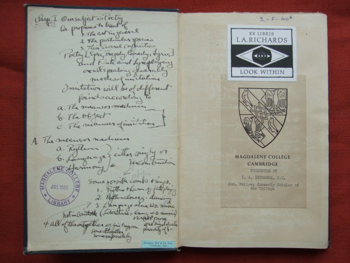 2.F.40A, The Poetics of Aristotle, edited with critical notes and a translation by S. H. Butcher (1920)