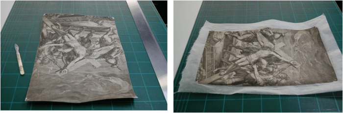 After the prints were dry, the excess tissue was trimmed with a scalpel and ruler.