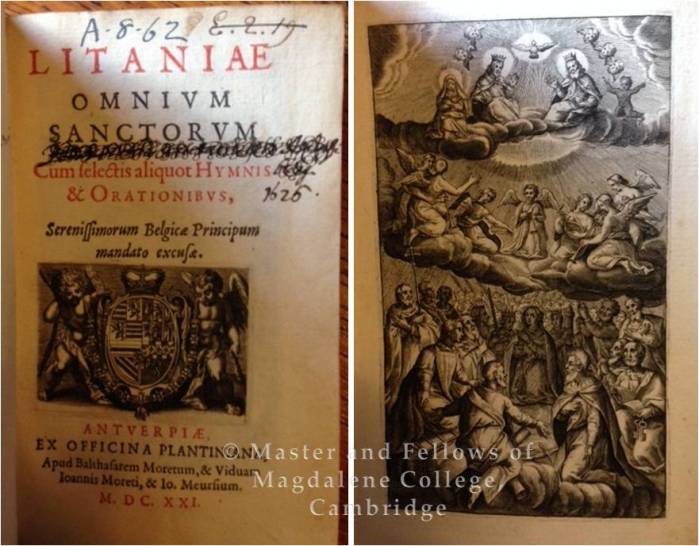 book Litaniae Omnium Sanctorum cum selectis aliquot Hymnis et Orationibus (1621).  Image © Master and Fellows of Magdalene College, Cambridge