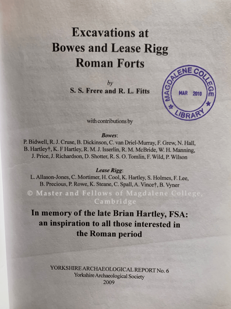 Title page of the report on the Excavations at Bowes and Lease Rigg Roman Forts, by Yorkshire Archaeological Society in 2009