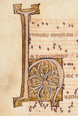 Gold, illuminated letter h from the Peterborough Antiphoner