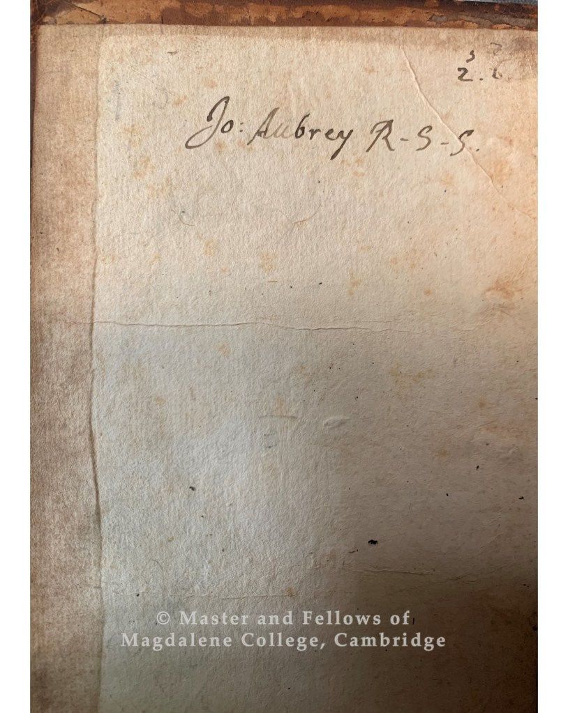 Handwritten inscription by John Aubrey, the former owner of A treatise of the natural grounds and 
principles of harmony