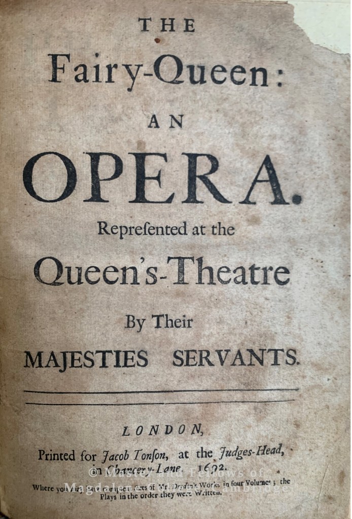 Title page of The Fairy-Queen an opera, from 1692