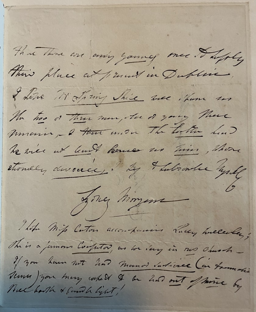 Letter from Sydney Morgan to Colonel Shawe dating from 1833