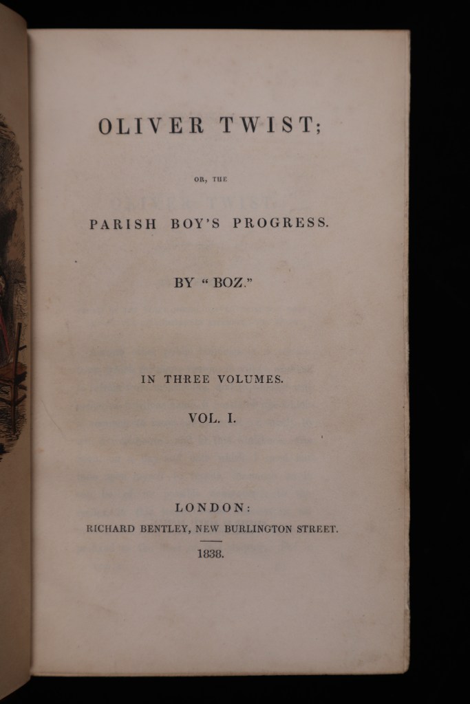 a Title page of the first edition of Oliver Twist by Charles dickens from 1838.